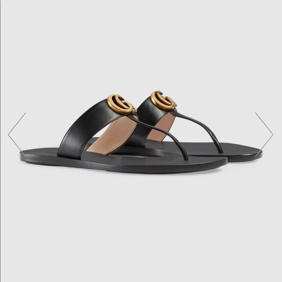 **SOLD** Gucci Leather Thong Sandal with Double G - Picture 11 of 12